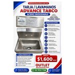 TARJA / LAVAMANOS ADVANCE TABCO ACERO INOXIDABLE