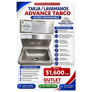 TARJA / LAVAMANOS ADVANCE TABCO ACERO INOXIDABLE